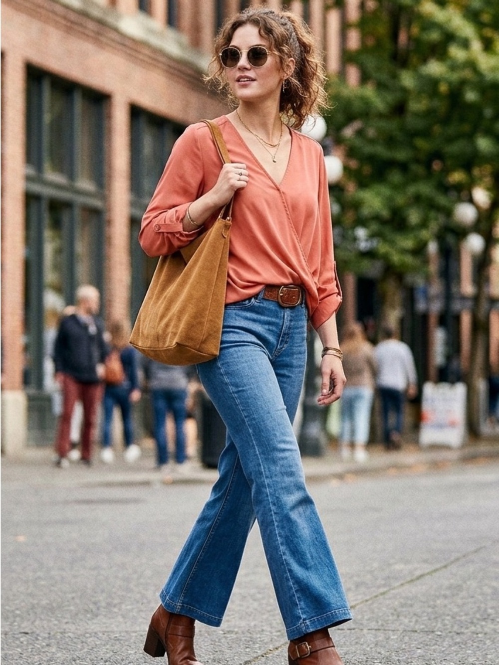 Cato Rust Faux Wrap Blouse | Size Medium | Boho Career Chic Top